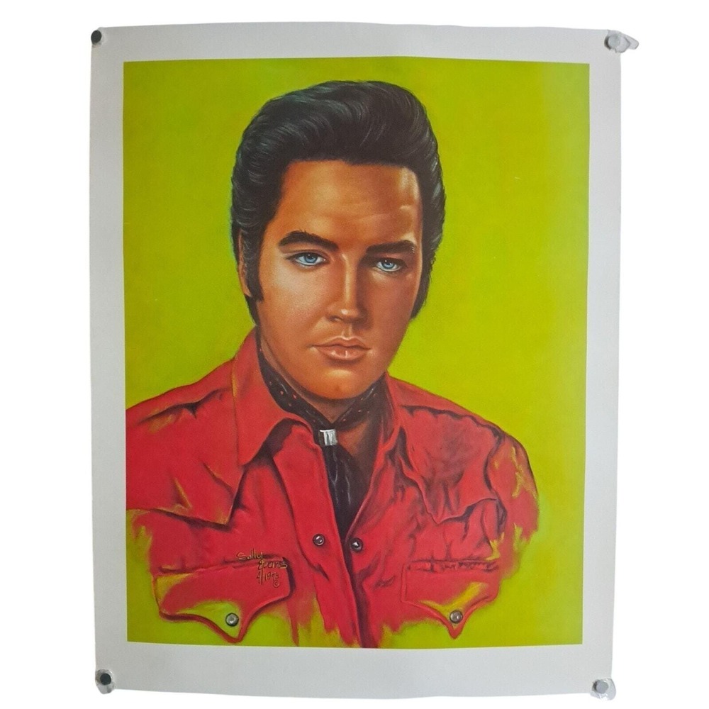 VTG 1979 Elvis Presley Lithograph Poster Signed Sally Evans Red Shirt 24x18 Rare